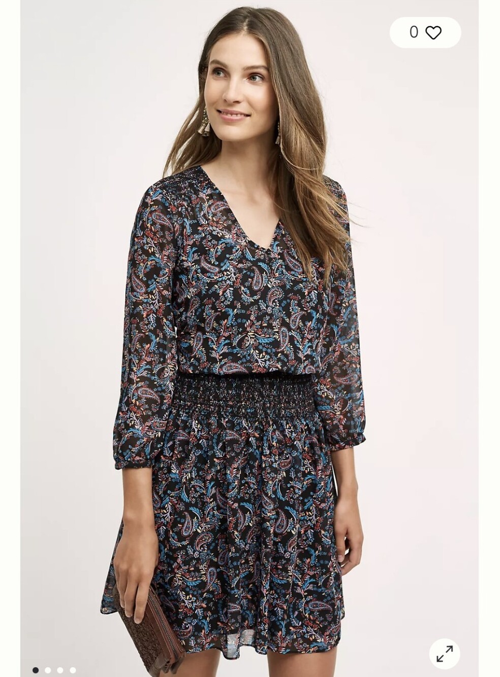 Anthropology Floral Paisley V-Neck Smocked Waist Dress